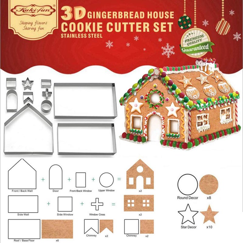 Sakolla (Set of 10) Gingerbread House Cookie Cutter Set, 3D Gingerbread House Kit Christmas Cookie Cutters for Kids Gingerbread Houses Mold Gift Box Packaging - Image 1